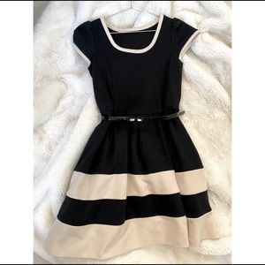 Black & Baby Pink Dress with Bow Tie Belt